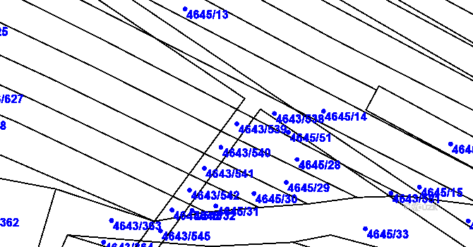 Parcela st. 4643/539 v KÚ Veselí-Předměstí, Katastrální mapa