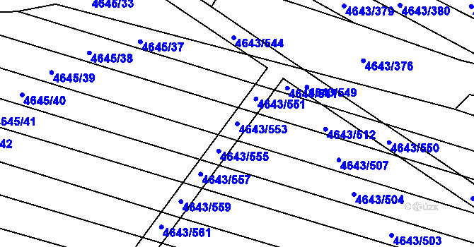 Parcela st. 4643/553 v KÚ Veselí-Předměstí, Katastrální mapa