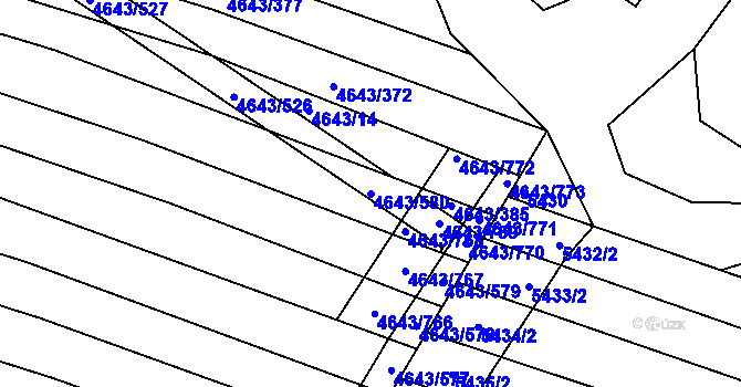 Parcela st. 4643/580 v KÚ Veselí-Předměstí, Katastrální mapa