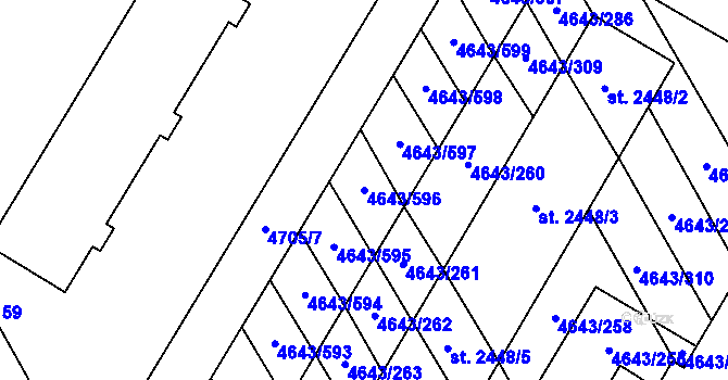 Parcela st. 4643/596 v KÚ Veselí-Předměstí, Katastrální mapa