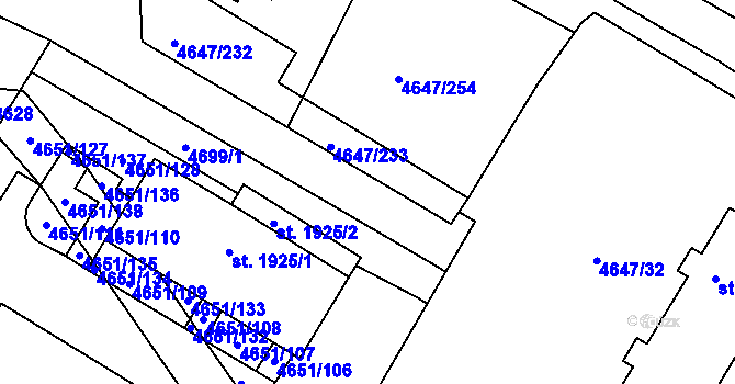 Parcela st. 4647/164 v KÚ Veselí-Předměstí, Katastrální mapa