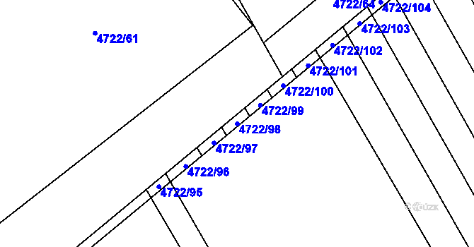 Parcela st. 4722/98 v KÚ Veselí-Předměstí, Katastrální mapa