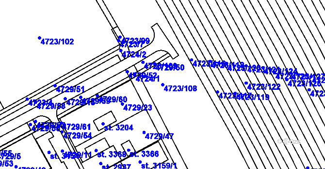 Parcela st. 4723/108 v KÚ Veselí-Předměstí, Katastrální mapa