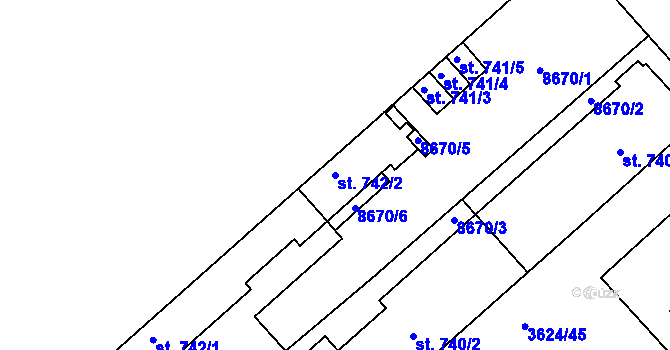 Parcela st. 742/2 v KÚ Veselí-Předměstí, Katastrální mapa