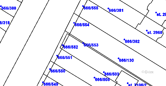 Parcela st. 666/553 v KÚ Veselí-Předměstí, Katastrální mapa