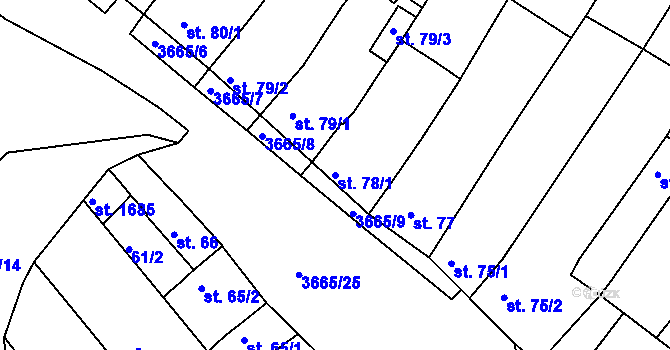 Parcela st. 78/1 v KÚ Veselí-Předměstí, Katastrální mapa