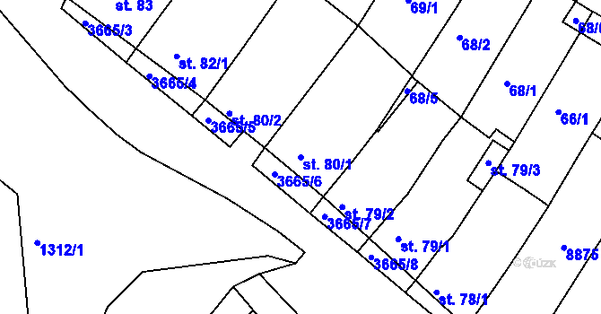 Parcela st. 80/1 v KÚ Veselí-Předměstí, Katastrální mapa