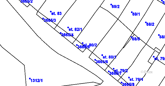Parcela st. 80/2 v KÚ Veselí-Předměstí, Katastrální mapa