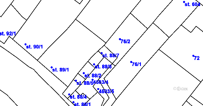 Parcela st. 88/7 v KÚ Veselí-Předměstí, Katastrální mapa