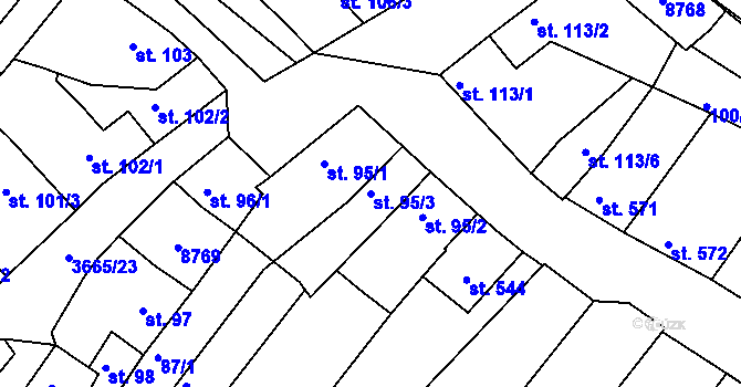 Parcela st. 95/3 v KÚ Veselí-Předměstí, Katastrální mapa