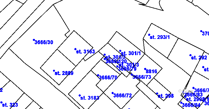 Parcela st. 301/2 v KÚ Veselí-Předměstí, Katastrální mapa