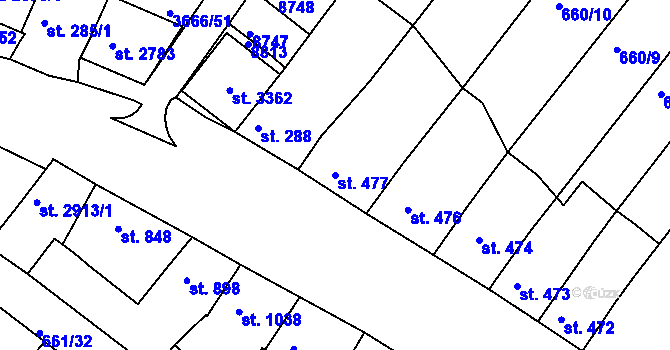 Parcela st. 477 v KÚ Veselí-Předměstí, Katastrální mapa