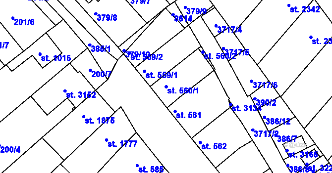 Parcela st. 560/1 v KÚ Veselí-Předměstí, Katastrální mapa