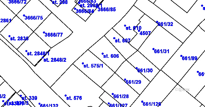 Parcela st. 606 v KÚ Veselí-Předměstí, Katastrální mapa