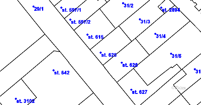 Parcela st. 625 v KÚ Veselí-Předměstí, Katastrální mapa