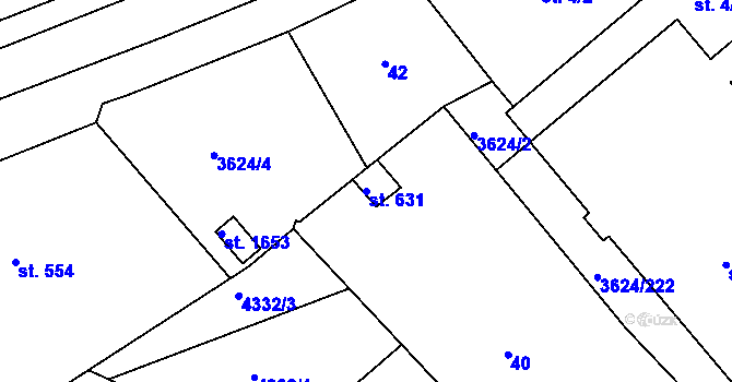 Parcela st. 631 v KÚ Veselí-Předměstí, Katastrální mapa
