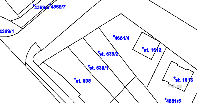 Parcela st. 639/2 v KÚ Veselí-Předměstí, Katastrální mapa