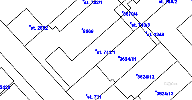Parcela st. 741/1 v KÚ Veselí-Předměstí, Katastrální mapa