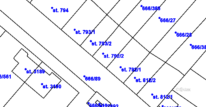 Parcela st. 792/2 v KÚ Veselí-Předměstí, Katastrální mapa