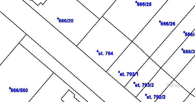 Parcela st. 794 v KÚ Veselí-Předměstí, Katastrální mapa