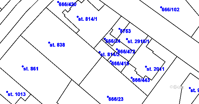 Parcela st. 814/2 v KÚ Veselí-Předměstí, Katastrální mapa