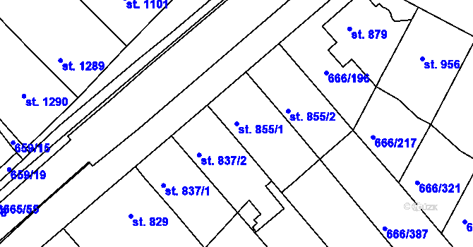 Parcela st. 855/1 v KÚ Veselí-Předměstí, Katastrální mapa