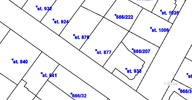 Parcela st. 877 v KÚ Veselí-Předměstí, Katastrální mapa