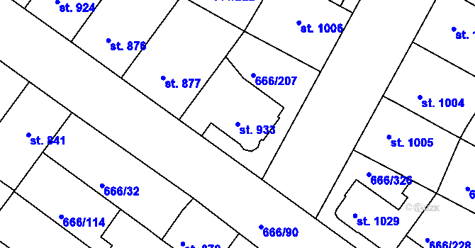 Parcela st. 933 v KÚ Veselí-Předměstí, Katastrální mapa