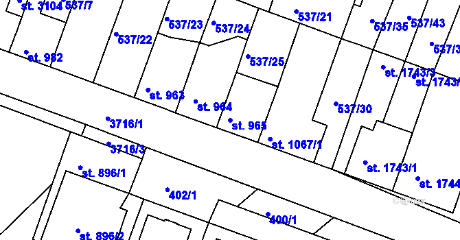Parcela st. 965 v KÚ Veselí-Předměstí, Katastrální mapa