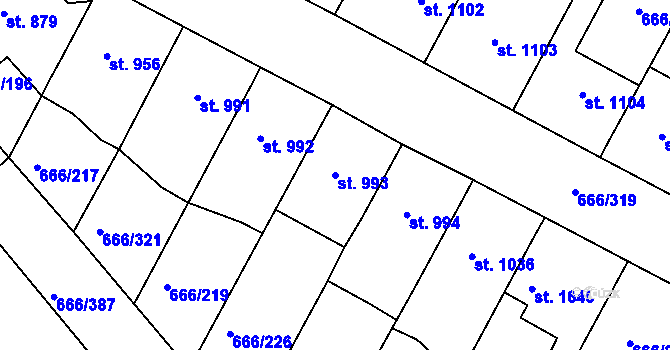 Parcela st. 993 v KÚ Veselí-Předměstí, Katastrální mapa