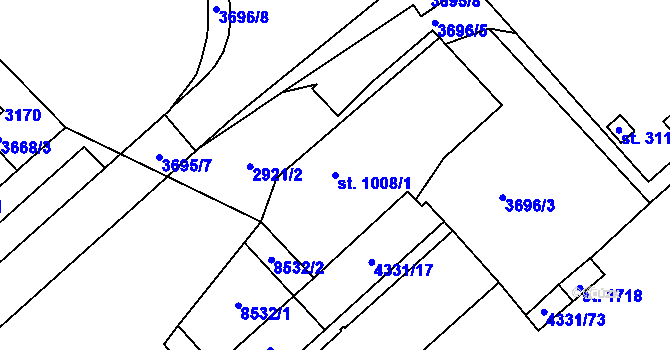 Parcela st. 1008/1 v KÚ Veselí-Předměstí, Katastrální mapa