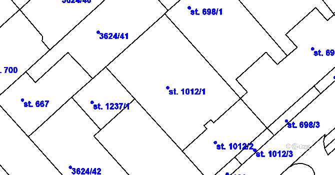 Parcela st. 1012/1 v KÚ Veselí-Předměstí, Katastrální mapa