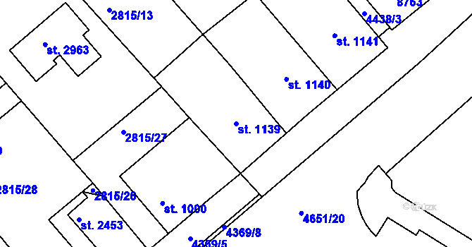 Parcela st. 1139 v KÚ Veselí-Předměstí, Katastrální mapa