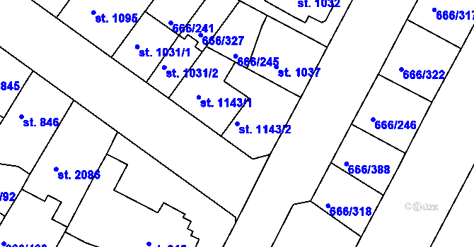 Parcela st. 1143/2 v KÚ Veselí-Předměstí, Katastrální mapa
