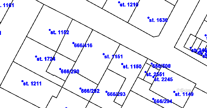 Parcela st. 1151 v KÚ Veselí-Předměstí, Katastrální mapa