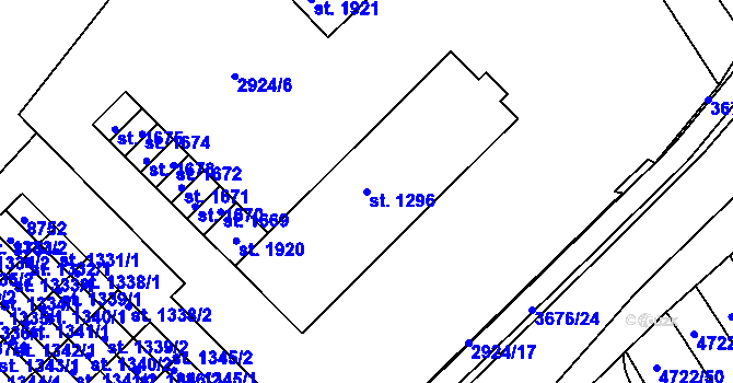 Parcela st. 1296 v KÚ Veselí-Předměstí, Katastrální mapa