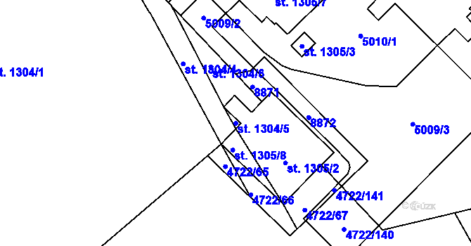 Parcela st. 1304/5 v KÚ Veselí-Předměstí, Katastrální mapa