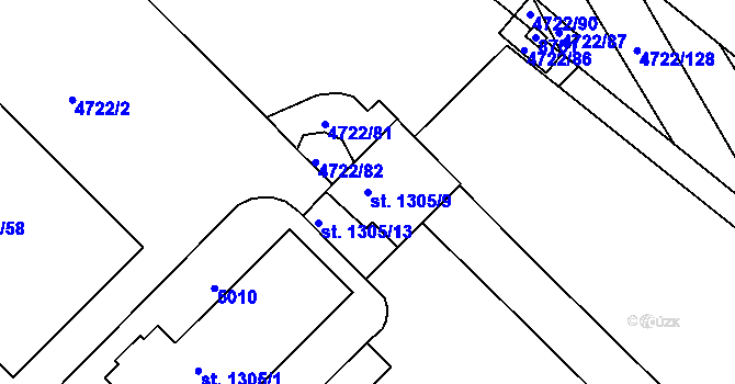 Parcela st. 1305/9 v KÚ Veselí-Předměstí, Katastrální mapa