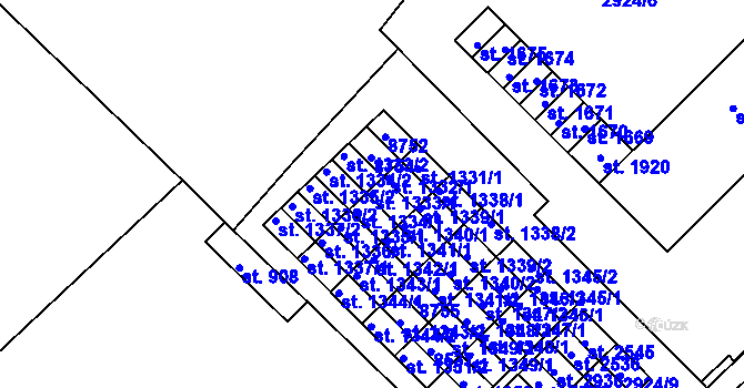 Parcela st. 1333/1 v KÚ Veselí-Předměstí, Katastrální mapa