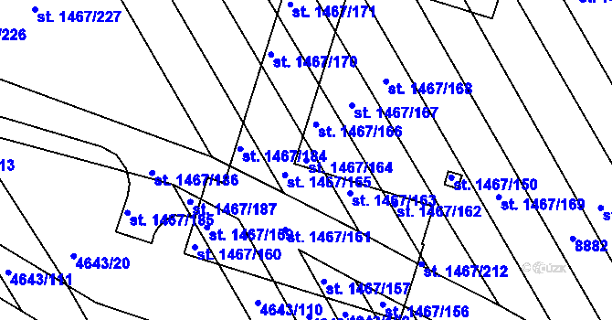 Parcela st. 1467/164 v KÚ Veselí-Předměstí, Katastrální mapa