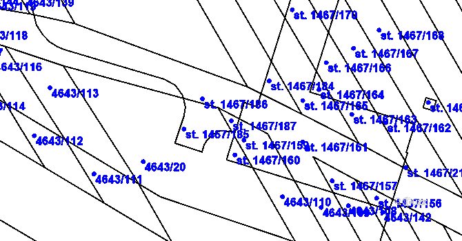 Parcela st. 1467/187 v KÚ Veselí-Předměstí, Katastrální mapa