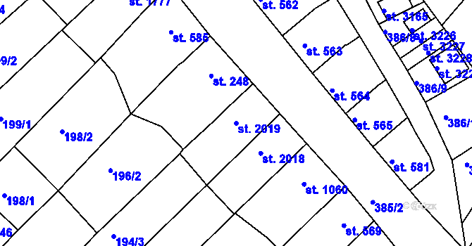 Parcela st. 2019 v KÚ Veselí-Předměstí, Katastrální mapa