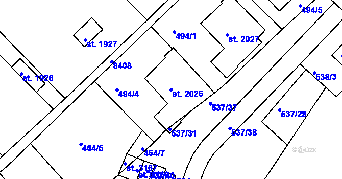 Parcela st. 2026 v KÚ Veselí-Předměstí, Katastrální mapa