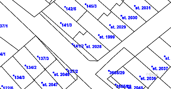 Parcela st. 2028 v KÚ Veselí-Předměstí, Katastrální mapa