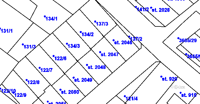 Parcela st. 2047 v KÚ Veselí-Předměstí, Katastrální mapa