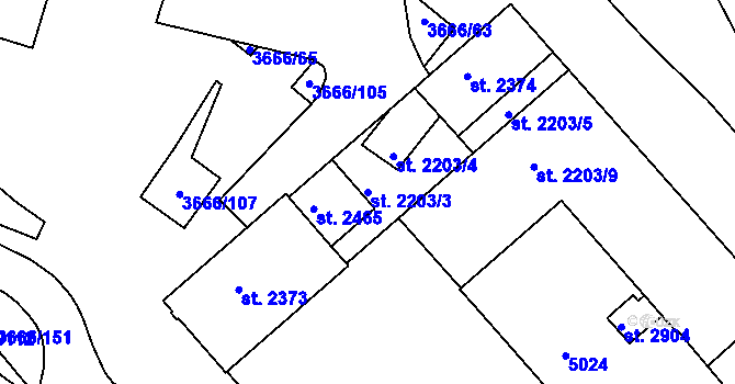 Parcela st. 2203/3 v KÚ Veselí-Předměstí, Katastrální mapa