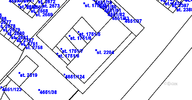 Parcela st. 2204 v KÚ Veselí-Předměstí, Katastrální mapa
