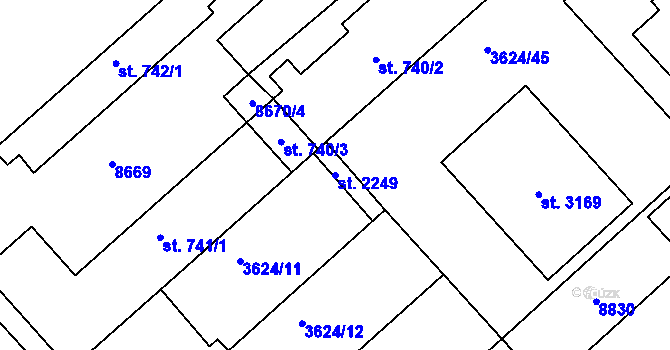 Parcela st. 2249 v KÚ Veselí-Předměstí, Katastrální mapa