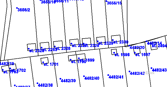 Parcela st. 2328 v KÚ Veselí-Předměstí, Katastrální mapa