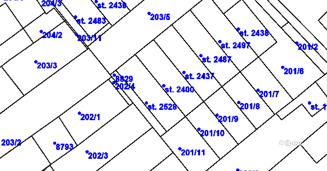 Parcela st. 2400 v KÚ Veselí-Předměstí, Katastrální mapa